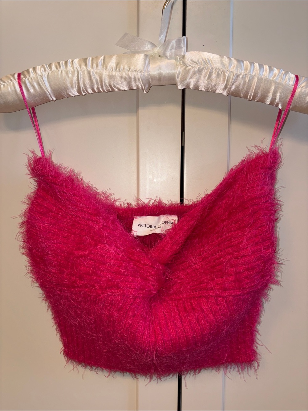Hot Pink Fuzzy Knit Crop Tank Sweater - Victoria + Sophia